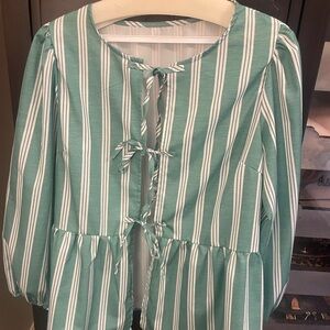 Green and White Striped Blouse